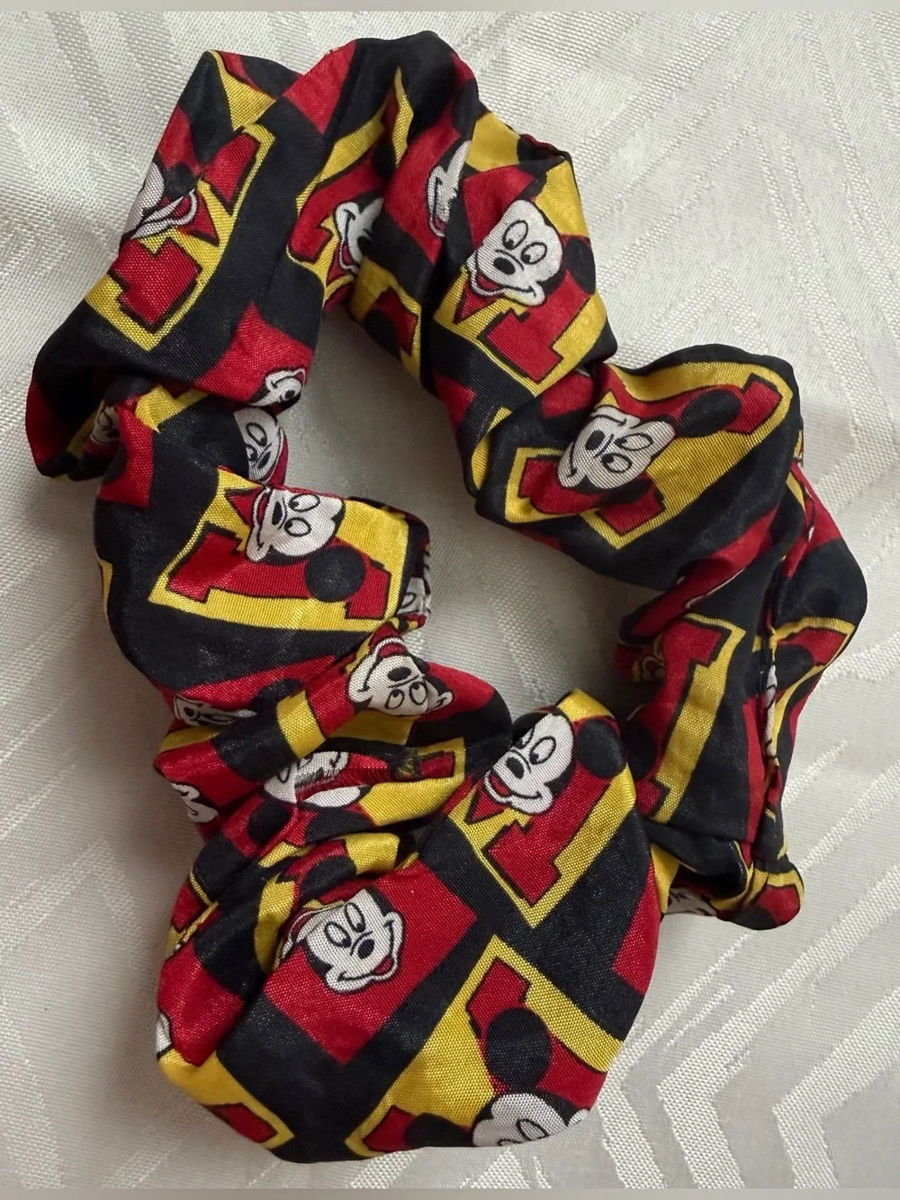 VTG Disney Mickey Mouse Black, Red & Yellow Scrunchie Hair Accessory